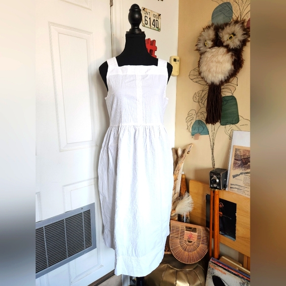 Vintage white minimalist handmade dress w/pockets - Picture 1 of 5